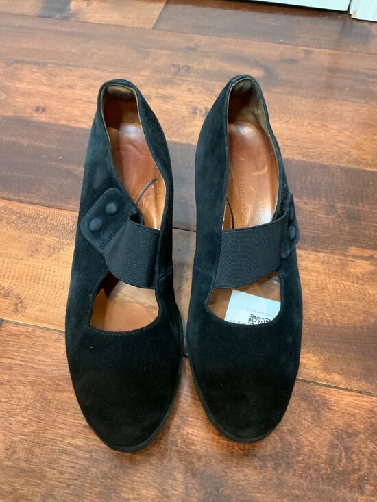 L L\'Amour Des Pieds Oriana Black Suede Leather Mary Janes Wedge Shoes, Size 9